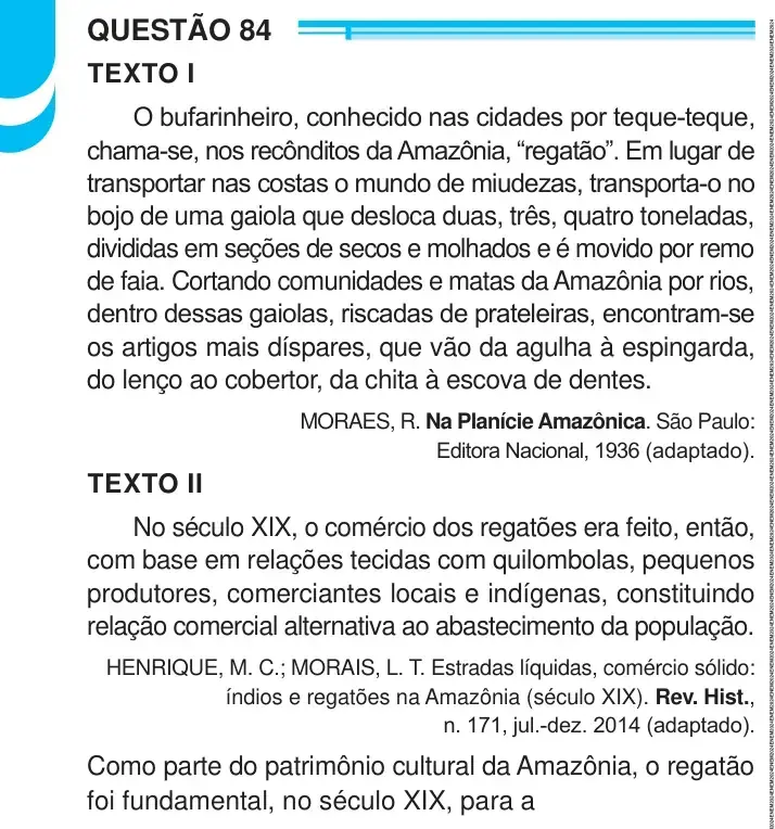 Enunciado da questão 84 do ENEM 2024
