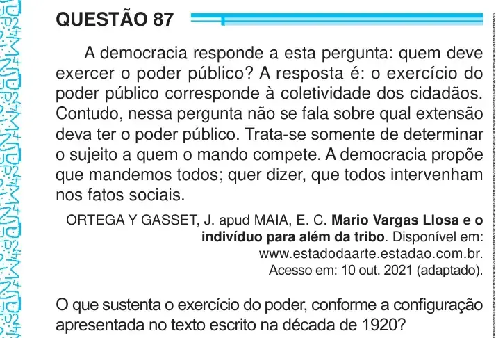 Enunciado da questão 87 do ENEM 2024