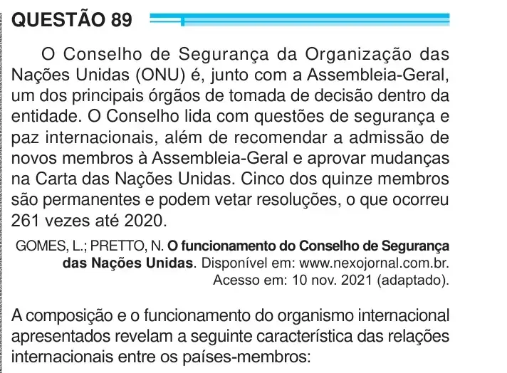 Enunciado da questão 89 do ENEM 2024