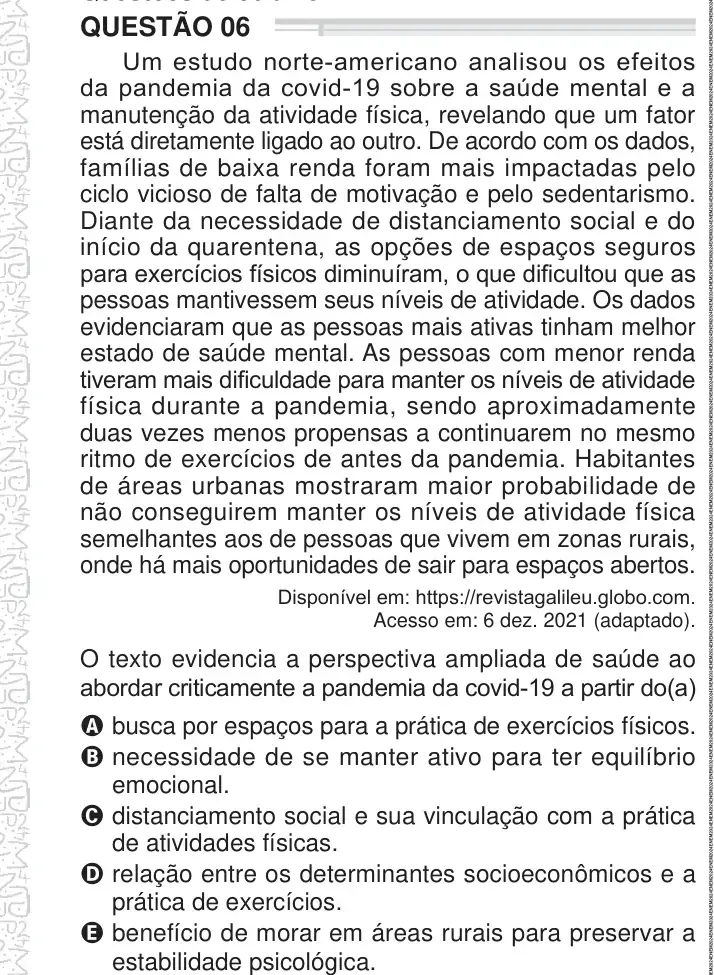 Enunciado da questão 6 do ENEM 2024 Dia 1