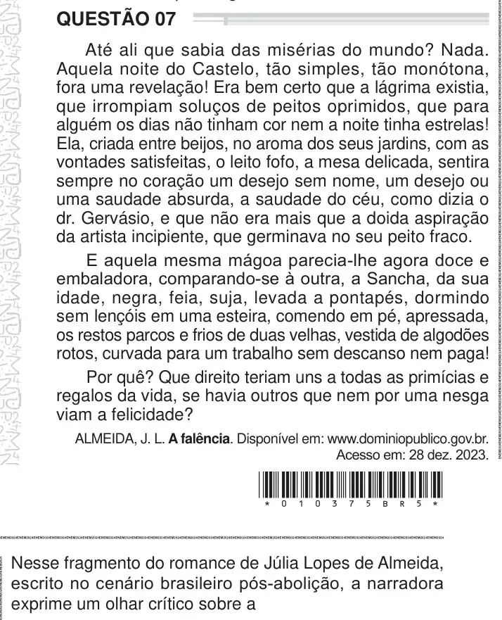 Enunciado da questão 7 do ENEM 2024 Dia 1
