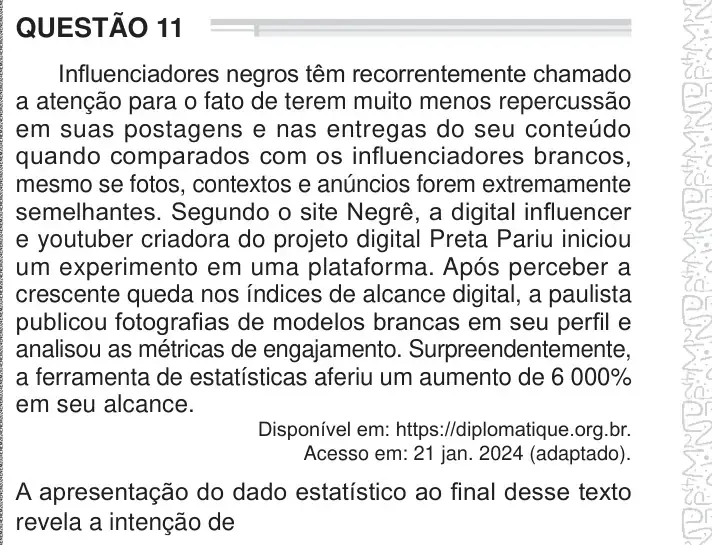 Enunciado da questão 11 do ENEM 2024 Dia 1