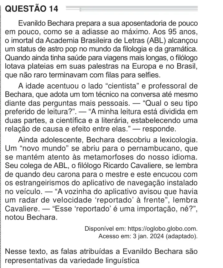Enunciado da questão 14 do ENEM 2024 Dia 1