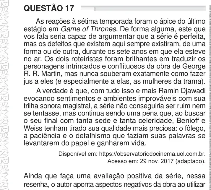 Enunciado da questão 17 do ENEM 2024 Dia 1