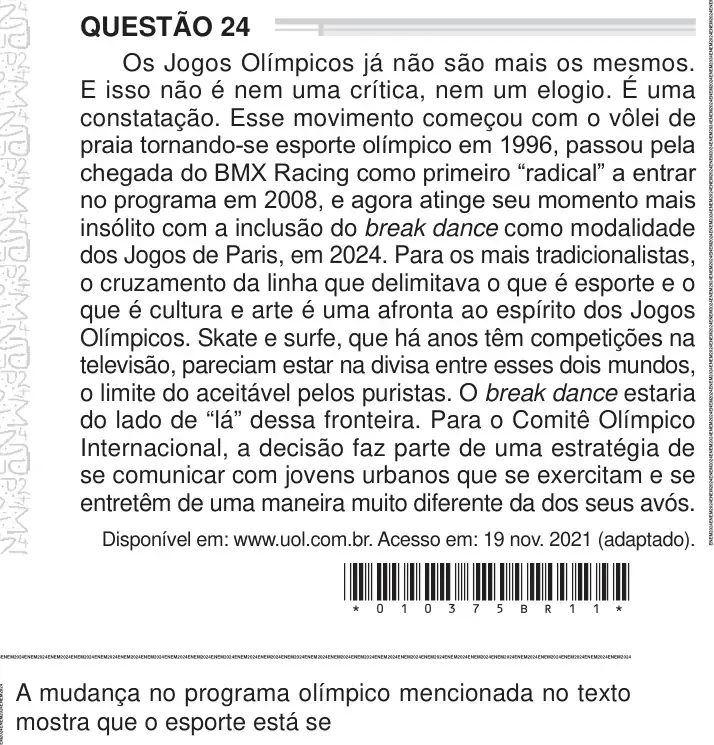 Enunciado da questão 24 do ENEM 2024 Dia 1