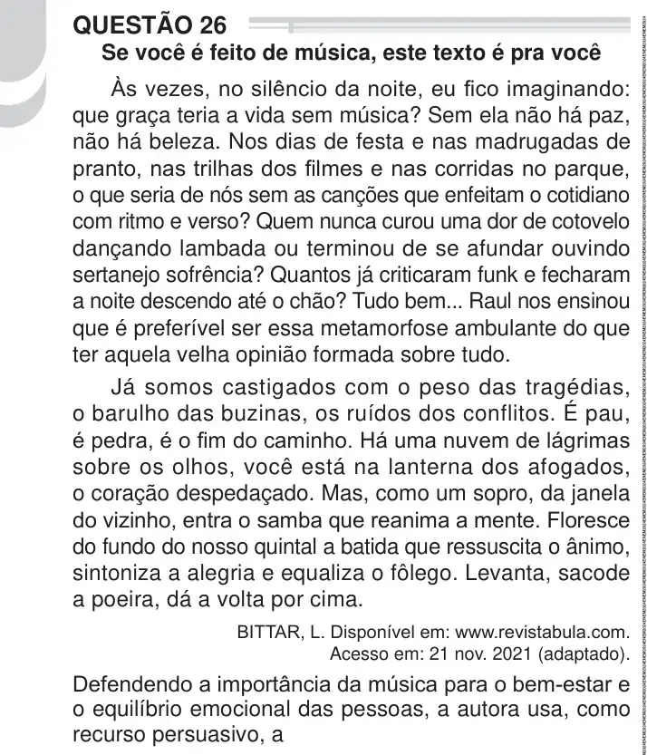 Enunciado da questão 26 do ENEM 2024 Dia 1