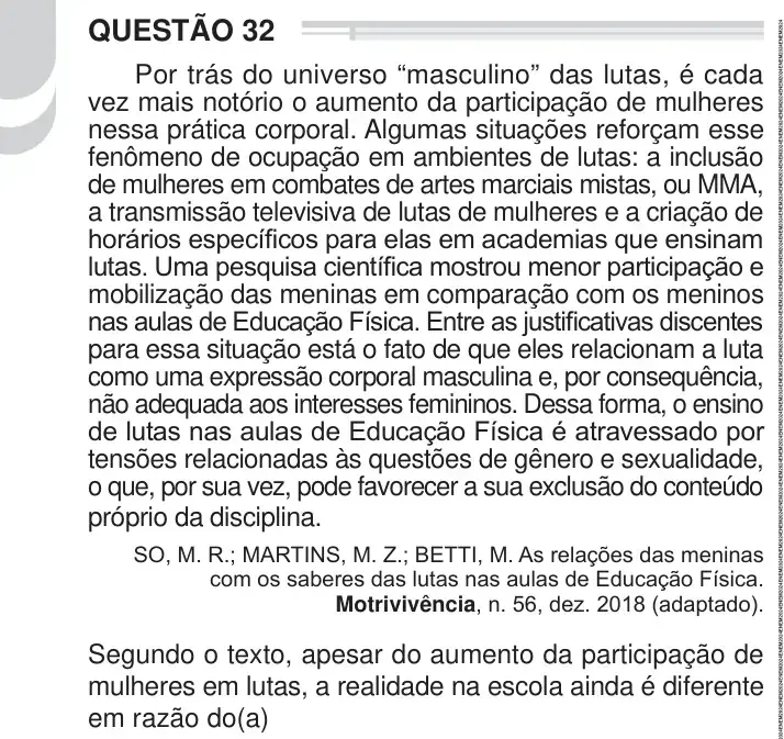 Enunciado da questão 32 do ENEM 2024 Dia 1