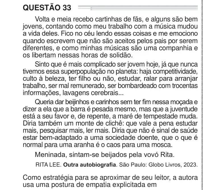 Enunciado da questão 33 do ENEM 2024 Dia 1