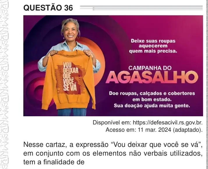 Enunciado da questão 36 do ENEM 2024 Dia 1