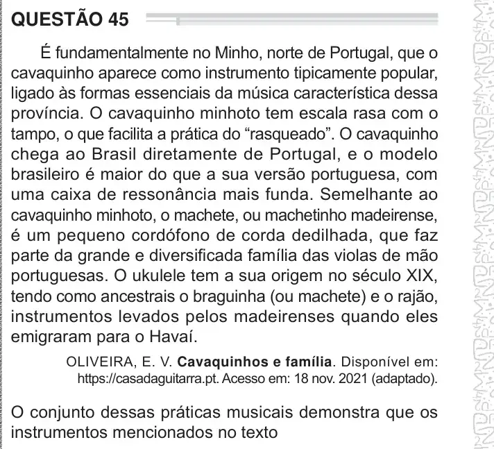 Enunciado da questão 45 do ENEM 2024 Dia 1