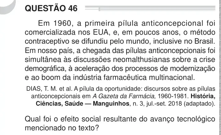 Enunciado da questão 46 do ENEM 2024 Dia 1