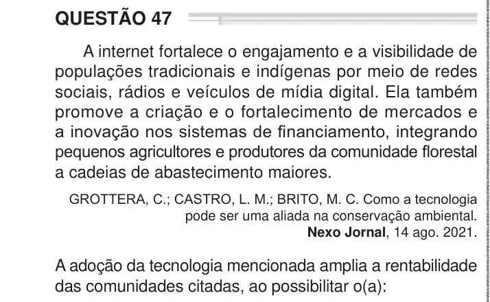Enunciado da questão 47 do ENEM 2024 Dia 1
