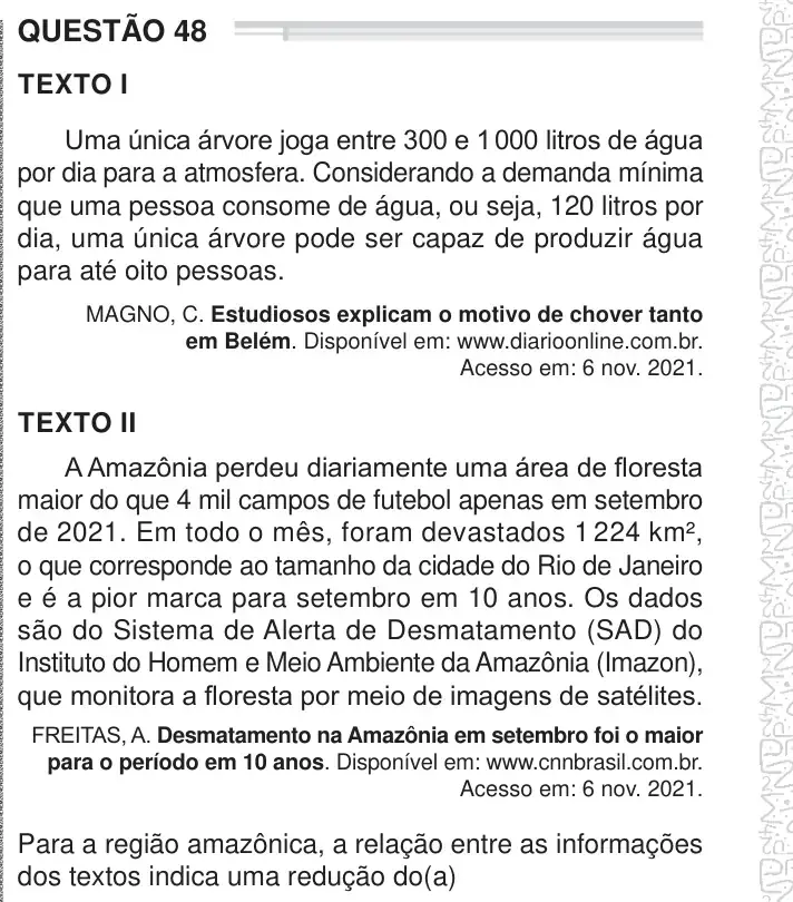Enunciado da questão 48 do ENEM 2024 Dia 1