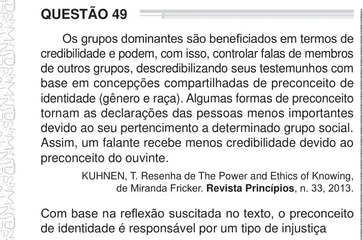 Enunciado da questão 49 do ENEM 2024 Dia 1