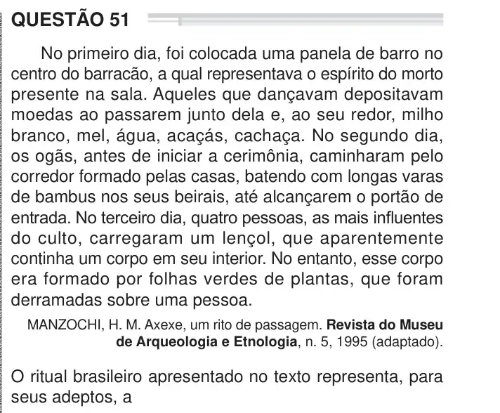 Enunciado da questão 51 do ENEM 2024 Dia 1