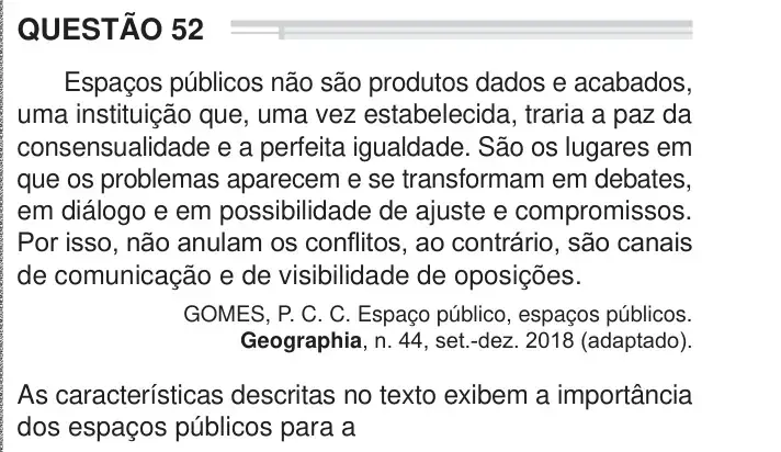 Enunciado da questão 52 do ENEM 2024 Dia 1