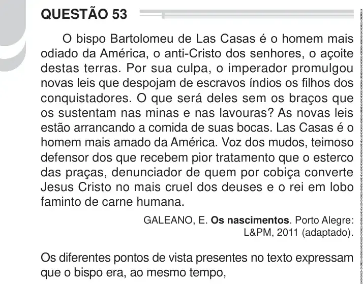Enunciado da questão 53 do ENEM 2024 Dia 1