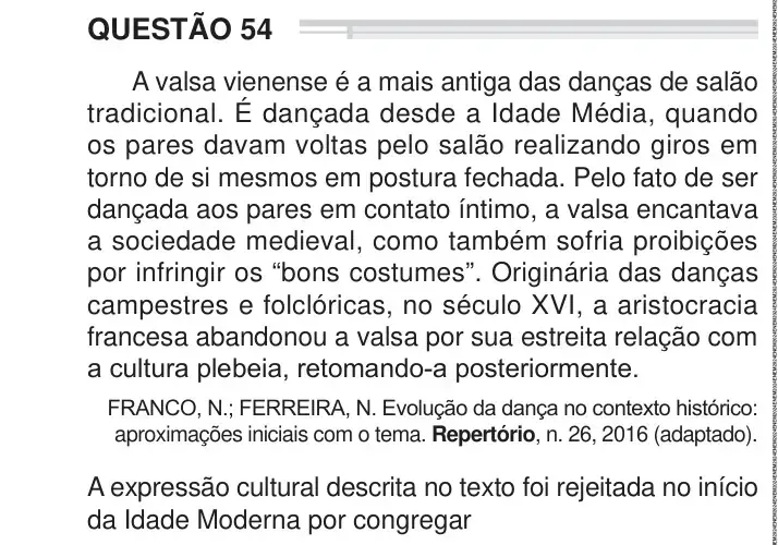 Enunciado da questão 54 do ENEM 2024 Dia 1