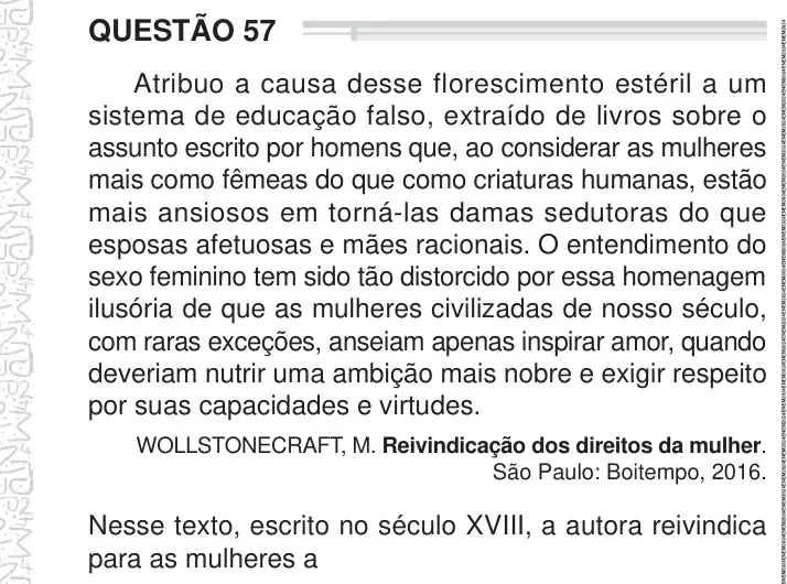 Enunciado da questão 57 do ENEM 2024 Dia 1