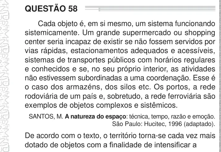 Enunciado da questão 58 do ENEM 2024 Dia 1