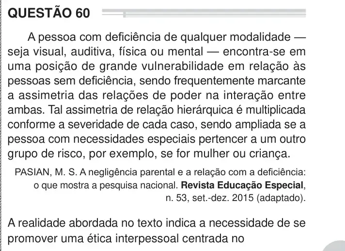 Enunciado da questão 60 do ENEM 2024 Dia 1