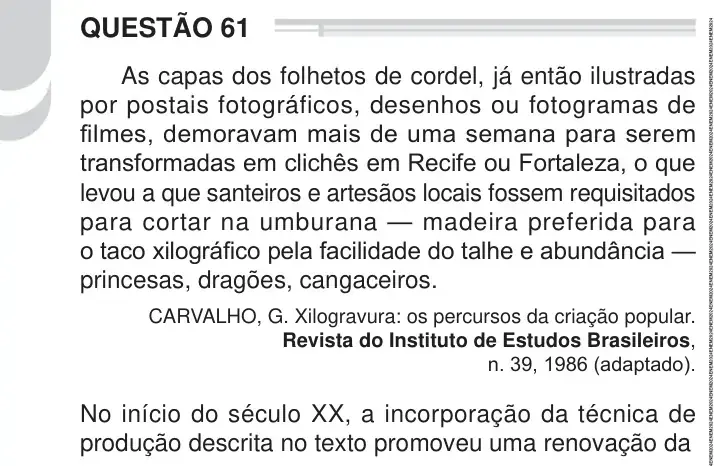 Enunciado da questão 61 do ENEM 2024 Dia 1