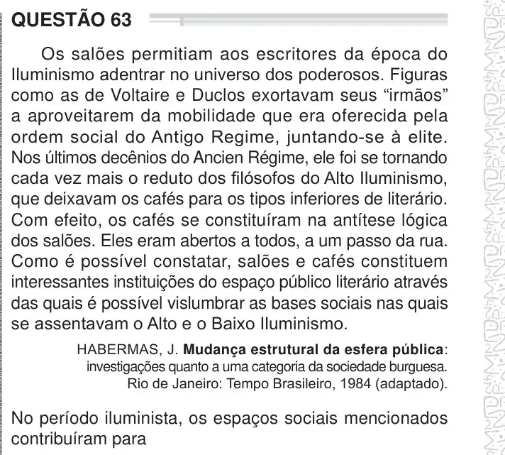 Enunciado da questão 63 do ENEM 2024 Dia 1
