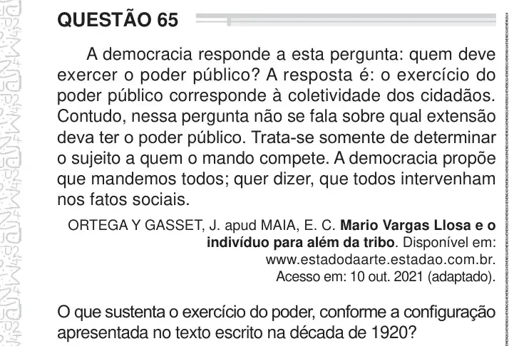 Enunciado da questão 65 do ENEM 2024 Dia 1