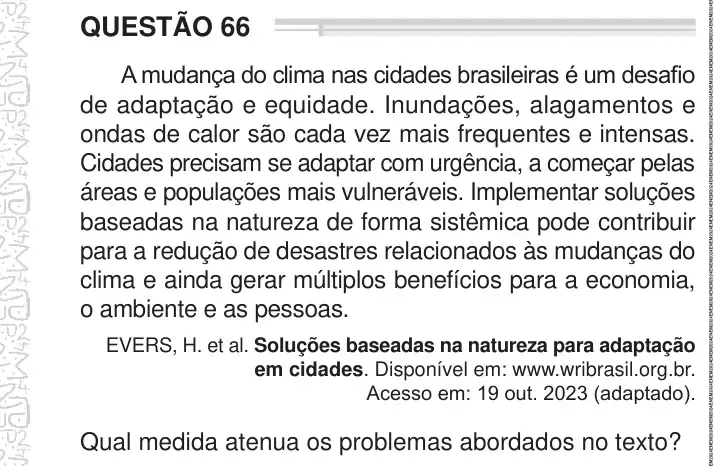Enunciado da questão 66 do ENEM 2024 Dia 1