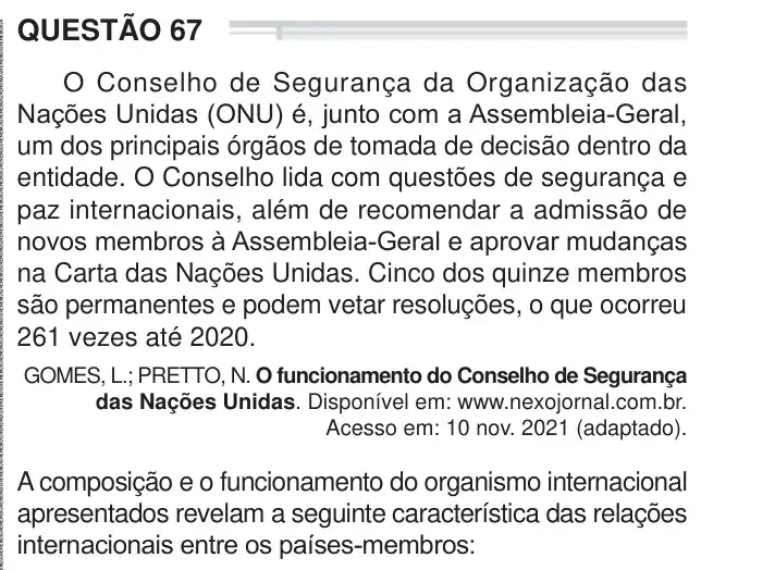 Enunciado da questão 67 do ENEM 2024 Dia 1