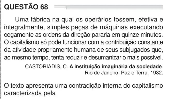 Enunciado da questão 68 do ENEM 2024 Dia 1