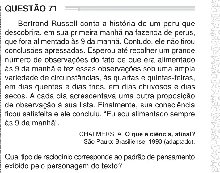 Enunciado da questão 71 do ENEM 2024 Dia 1