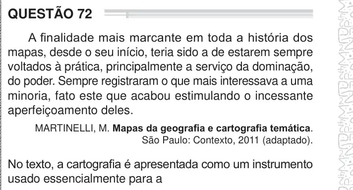 Enunciado da questão 72 do ENEM 2024 Dia 1