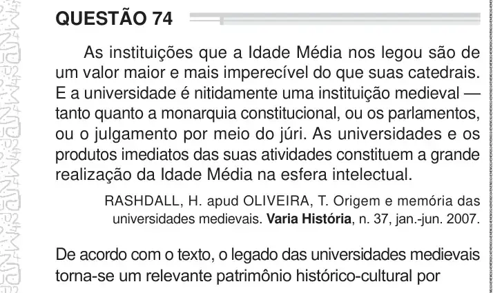 Enunciado da questão 74 do ENEM 2024 Dia 1