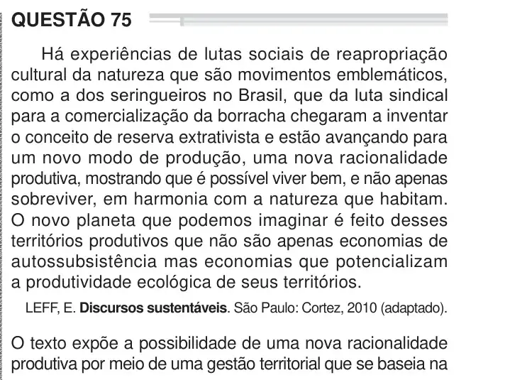 Enunciado da questão 75 do ENEM 2024 Dia 1