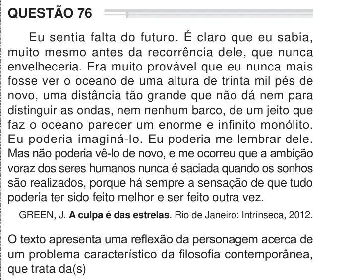 Enunciado da questão 76 do ENEM 2024 Dia 1