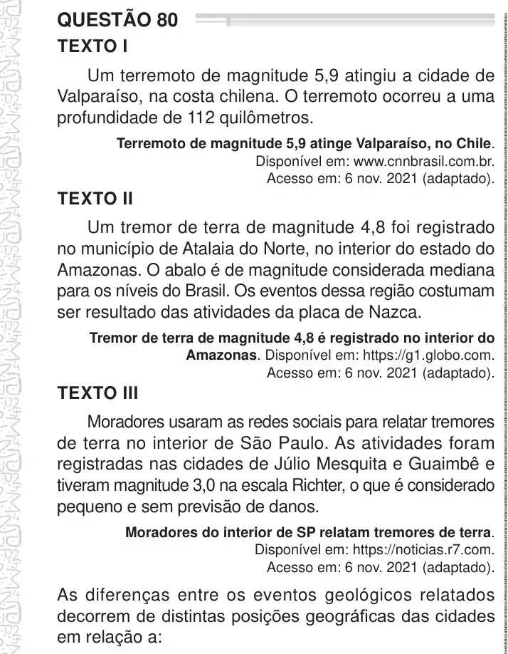 Enunciado da questão 80 do ENEM 2024 Dia 1