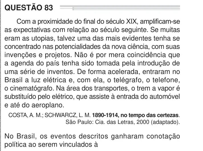 Enunciado da questão 83 do ENEM 2024 Dia 1