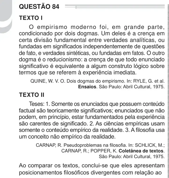 Enunciado da questão 84 do ENEM 2024 Dia 1