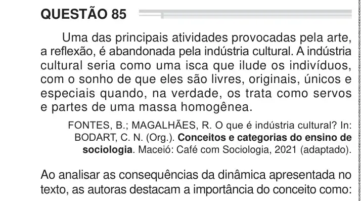 Enunciado da questão 85 do ENEM 2024 Dia 1