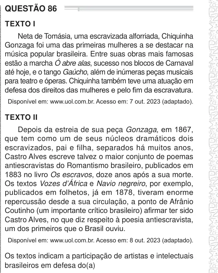 Enunciado da questão 86 do ENEM 2024 Dia 1
