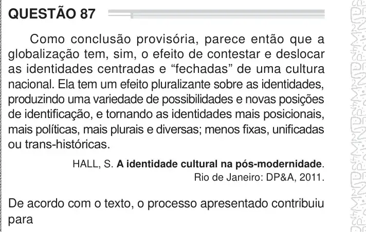 Enunciado da questão 87 do ENEM 2024 Dia 1
