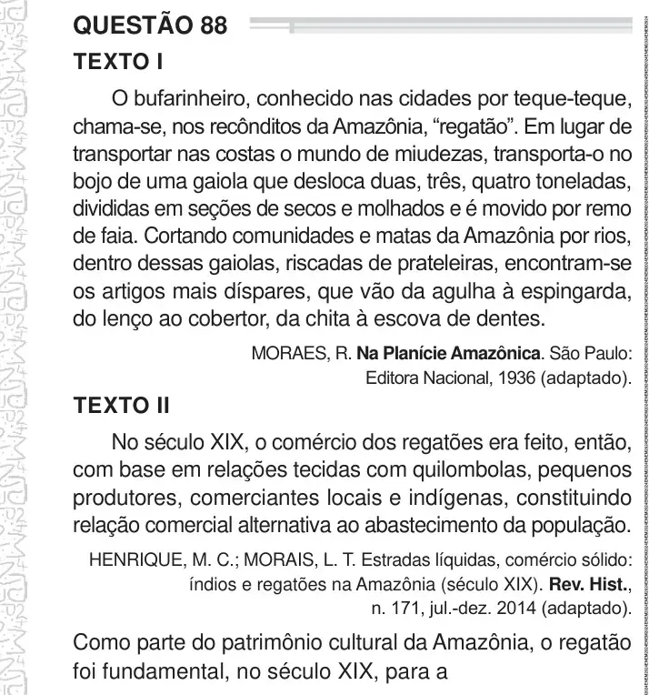 Enunciado da questão 88 do ENEM 2024 Dia 1