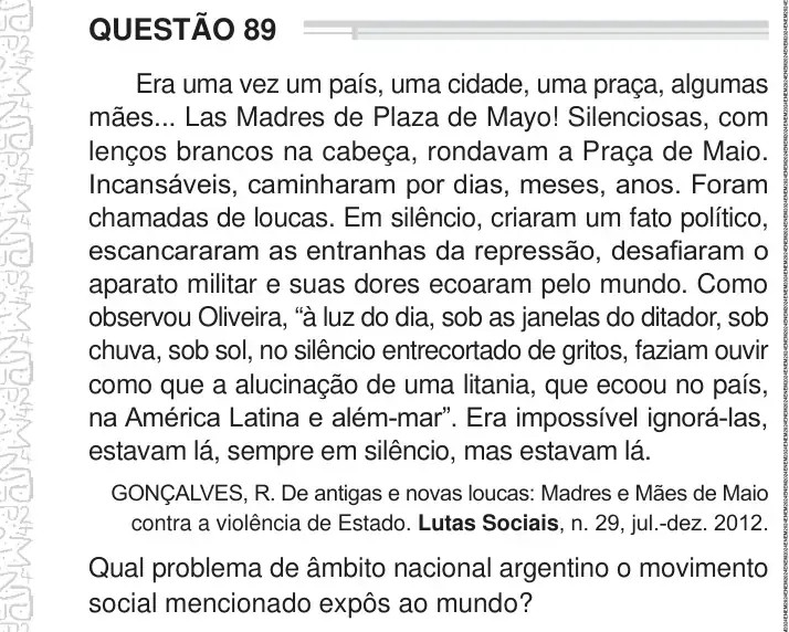 Enunciado da questão 89 do ENEM 2024 Dia 1