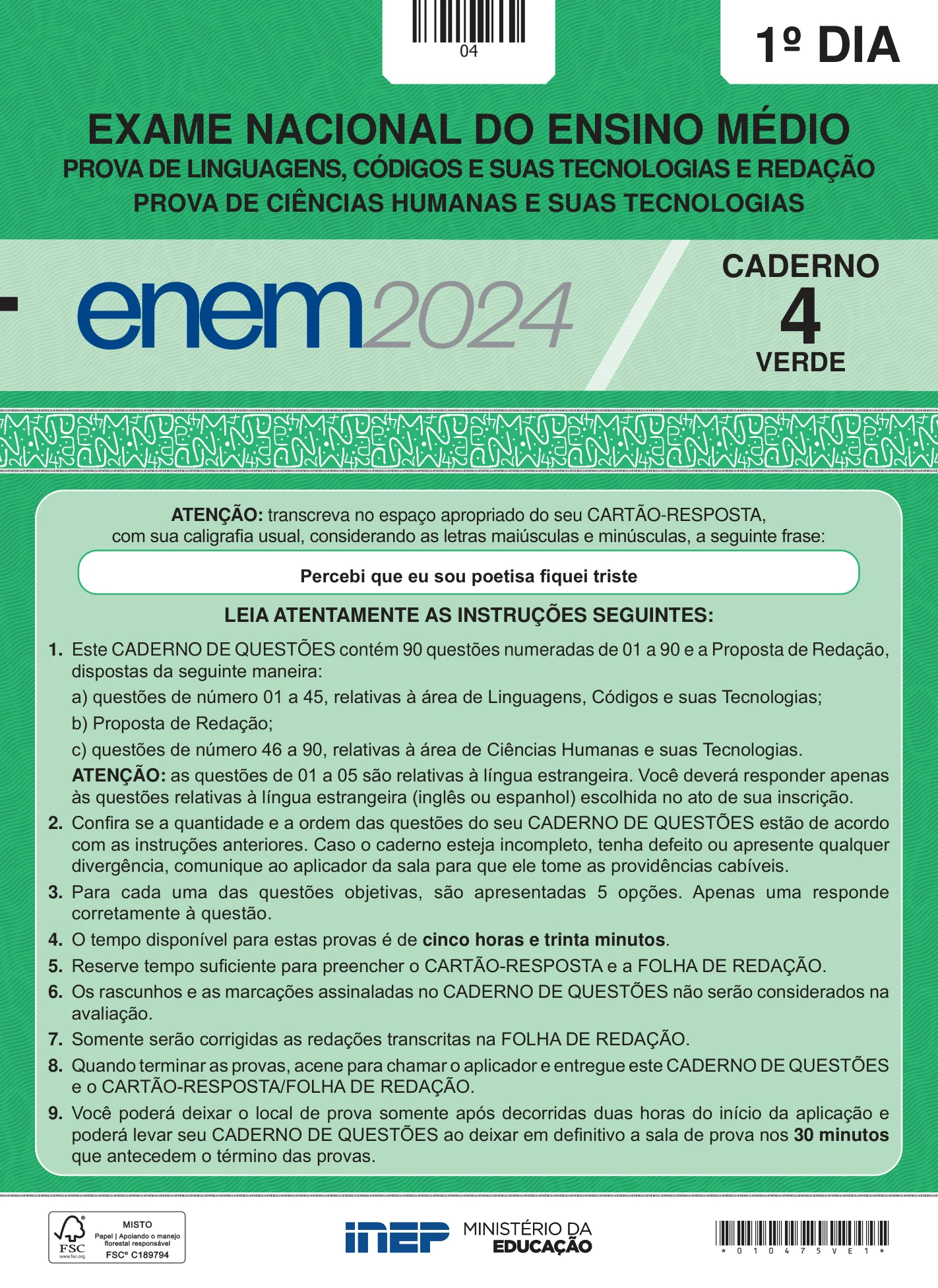 ENEM 2024 Dia 1 Caderno Verde