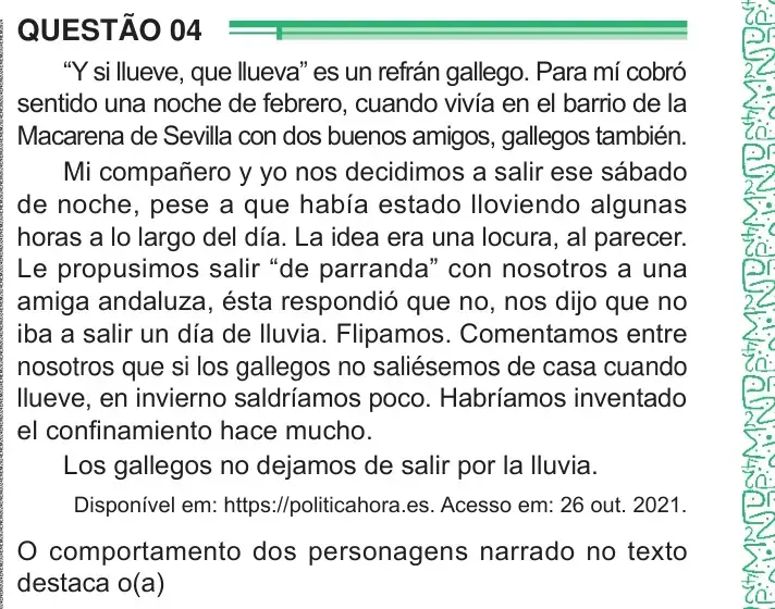 Enunciado da questão 4 do ENEM 2024 Dia 1