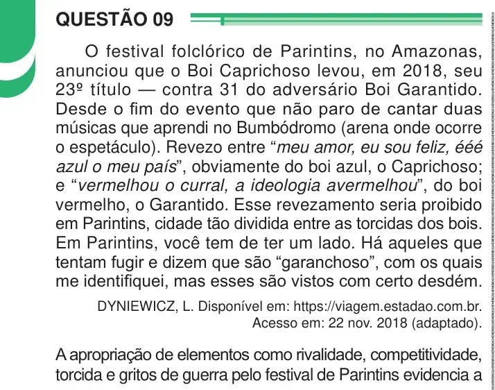 Enunciado da questão 9 do ENEM 2024 Dia 1