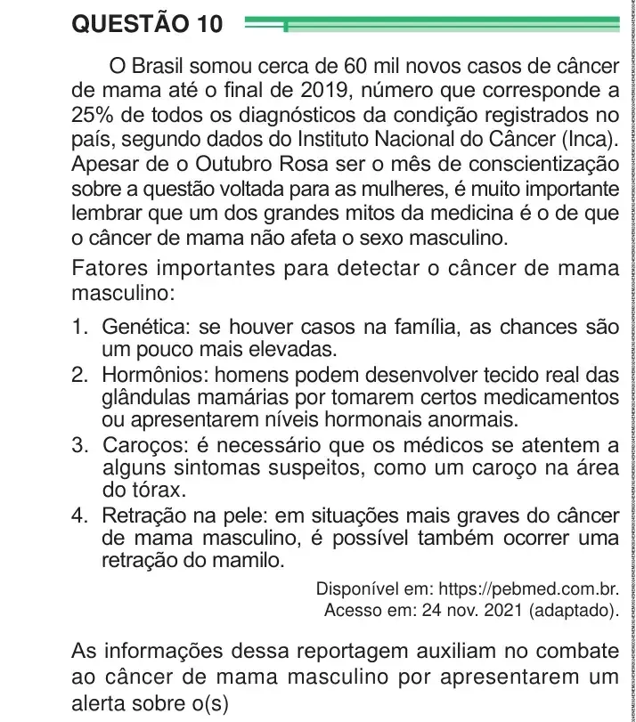 Enunciado da questão 10 do ENEM 2024 Dia 1