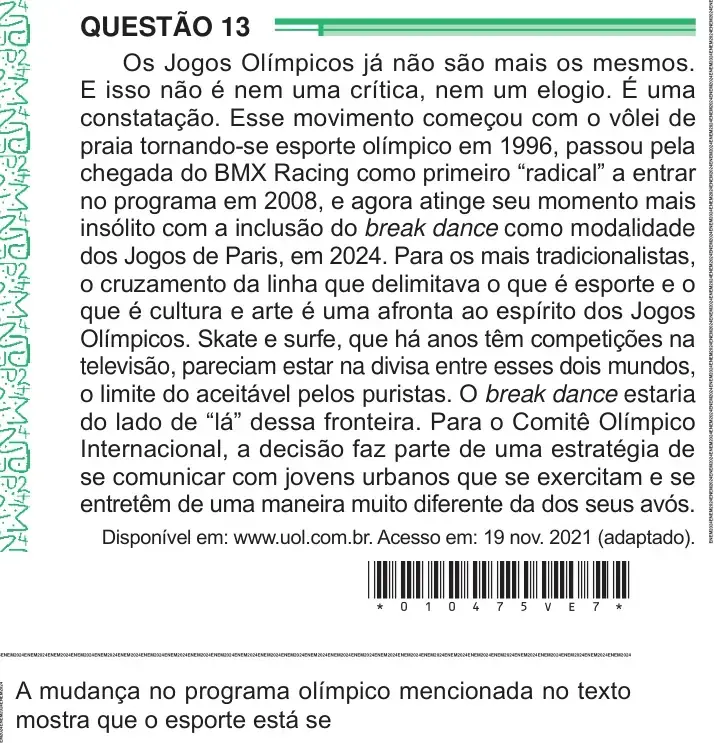 Enunciado da questão 13 do ENEM 2024 Dia 1