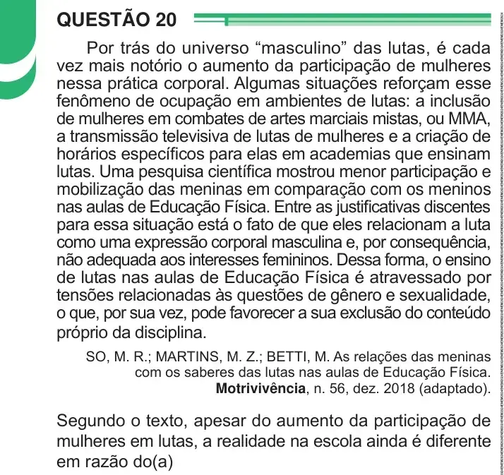 Enunciado da questão 20 do ENEM 2024 Dia 1